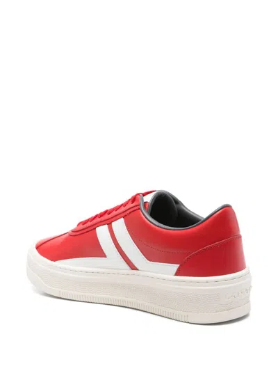 Lanvin Low Top Sneakers With White Accents In Ecru/carmin