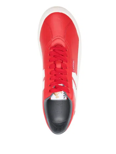 Lanvin Low Top Sneakers With White Accents In Ecru/carmin