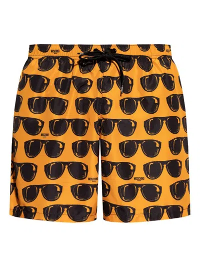 Moschino Graphic Print Drawstring Waistband Swim Shorts In Multi Orange