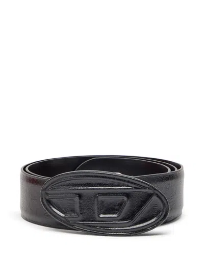 Diesel Textured Finish Belt With Distinctive Oval Buckle In Black