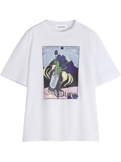 Lanvin Crew Neck Graphic Print Short Sleeves Vest In Optic White