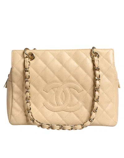 Pre-owned Chanel Beige Caviar De Coco Chain Leather Purse Women's Bag
