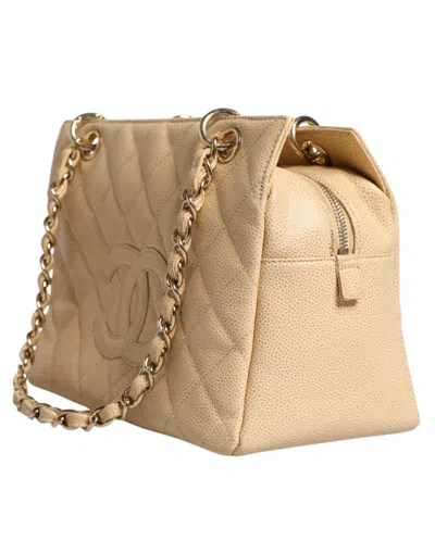 Pre-owned Chanel Beige Caviar De Coco Chain Leather Purse Women's Bag