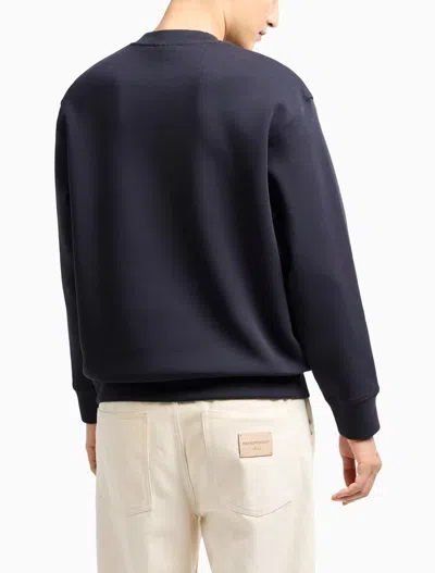 Emporio Armani Blue Crewneck Sweatshirt With Maxi Logo Lettering On The Front In Cotton Blend Stretch Man In Navy Dis 1 Embro