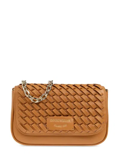 Emporio Armani Shoulder Bag With Decorative Weave In Brown