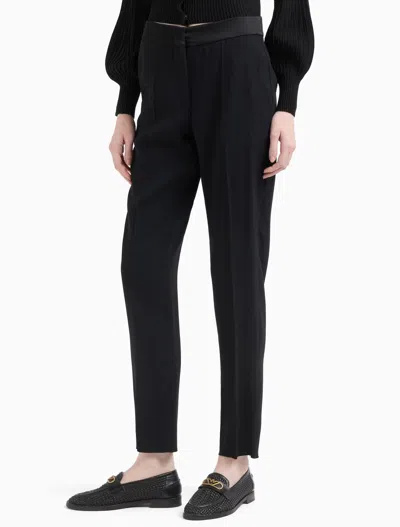 Emporio Armani Sablé Stretch Fabric Trousers With Pleats In Black