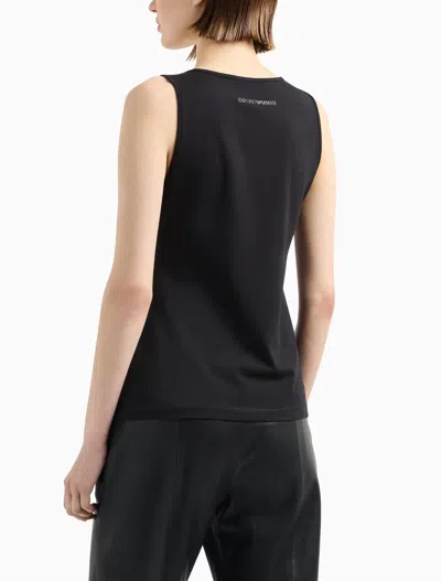 Emporio Armani Stretch Cotton Jersey Top With Logo In Black