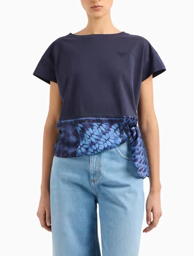 Emporio Armani Cotton Jersey T-shirt With Knot In Fancy Blue