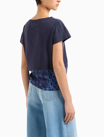 Emporio Armani Cotton Jersey T-shirt With Knot In Fancy Blue