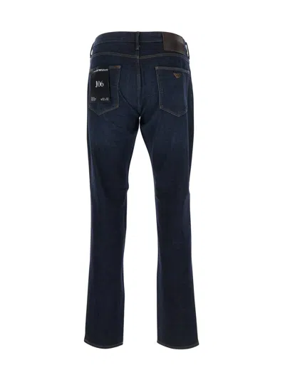 Emporio Armani Blue Five Pocket Jeans With Logo Patch On The Back In Medium Blue Denim 0942