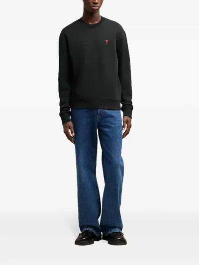 Ami Alexandre Mattiussi Ami Paris Ami De Coeur Wool Crewneck Sweater In Black
