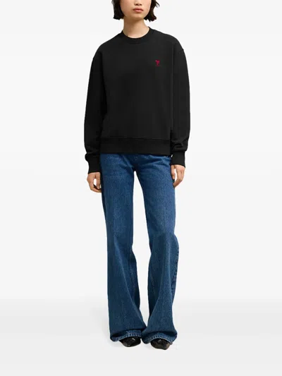 Ami Alexandre Mattiussi Ami Paris Ami De Coeur Wool Crewneck Sweater In Black