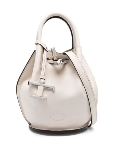Tod's Mini Leather Bucket Bag In Neutral