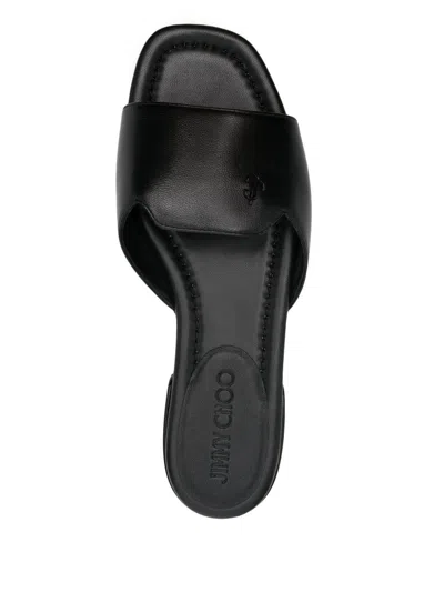 Jimmy Choo Flat Leather Sandals With Square Open Toe In Black