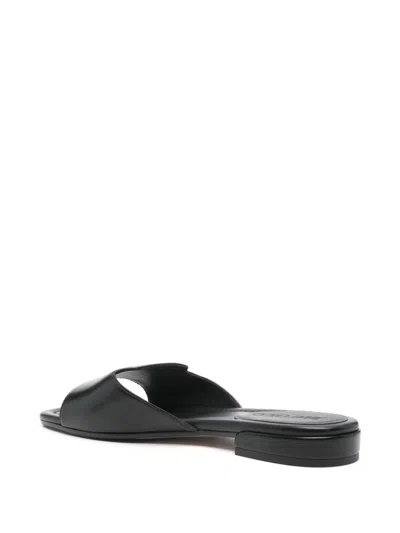 Jimmy Choo Flat Leather Sandals With Square Open Toe In Black