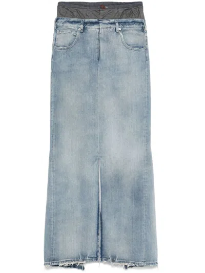 Maison Margiela Light Blue Long Skirt With Front Slit And Five Pocket Design In Denim Woman In Clear Blue