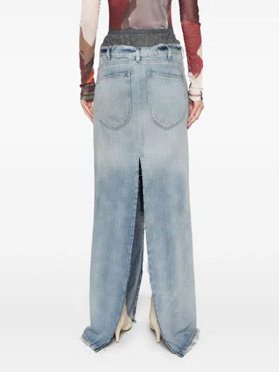 Maison Margiela Light Blue Long Skirt With Front Slit And Five Pocket Design In Denim Woman In Clear Blue