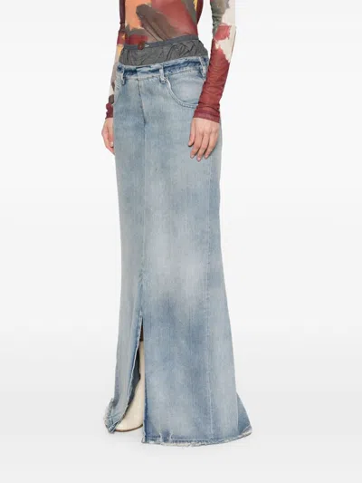 Maison Margiela Light Blue Long Skirt With Front Slit And Five Pocket Design In Denim Woman In Clear Blue