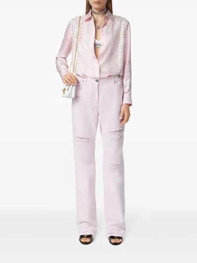 Versace Foulard Print Silk Twill Shirt In Pink