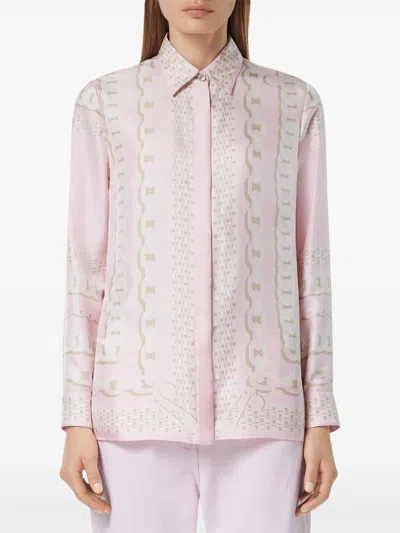 Versace Foulard Print Silk Twill Shirt In Pink