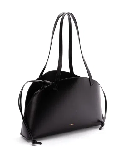 Jil Sander 'curve Medium' Black Shoulder Bag With Embossed Logo On The Front And Curved Design In Black