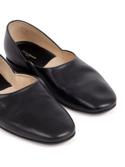 Maison Margiela Leather Grecian Slider Slippers Round Toe In Black