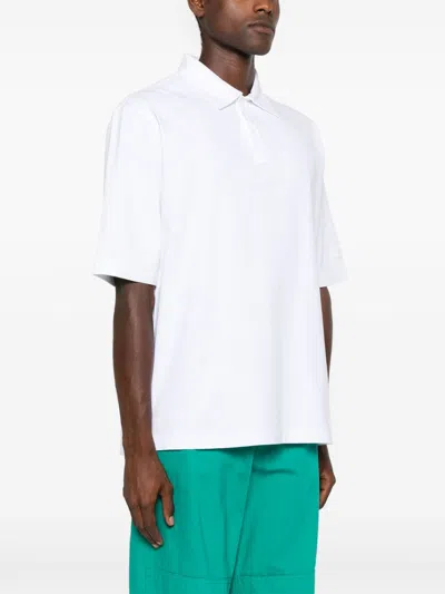 Marni Logo Cotton Polo Shirt In White