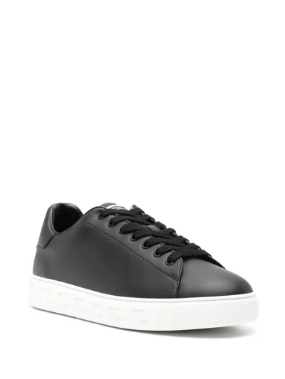Versace Leather Sneakers With La Greca Detail In Black