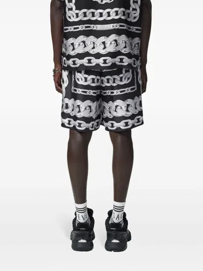Versace Knee-length Activewear Shorts With Bold Chain Graphic In Black