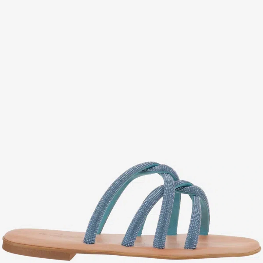 Kima Leather Sandals With Rhinestones In Clear Blue | ModeSens