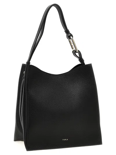 Furla Cloud Leather Shoulder Bag With Adjustable Strap In Black