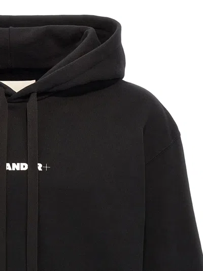 Jil Sander Relaxed Fit Black Cotton Hoodie With Logo Print In Black
