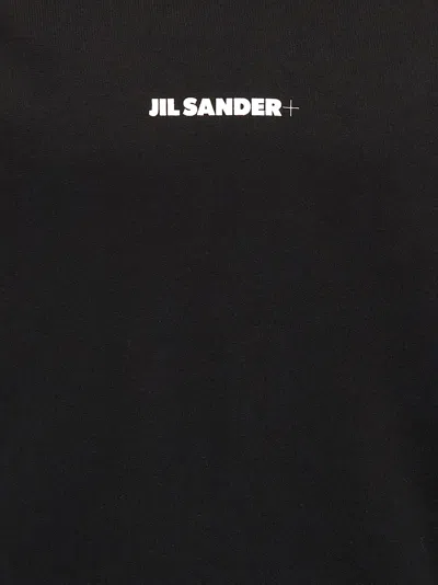 Jil Sander Relaxed Fit Black Cotton Hoodie With Logo Print In Black