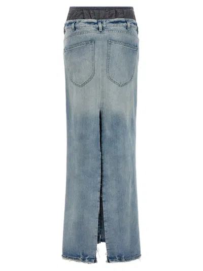 Maison Margiela Light Blue Long Skirt With Front Slit And Five Pocket Design In Denim Woman In Multicolor