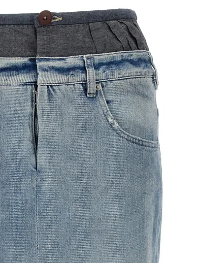 Maison Margiela Light Blue Long Skirt With Front Slit And Five Pocket Design In Denim Woman In Multicolor