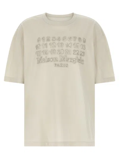 Maison Margiela Cream Cotton T-shirt With Embossed Logo In Beige