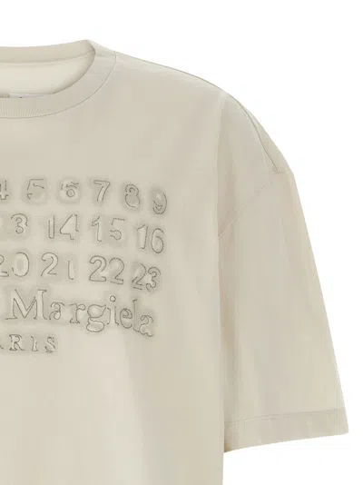Maison Margiela Cream Cotton T-shirt With Embossed Logo In Beige