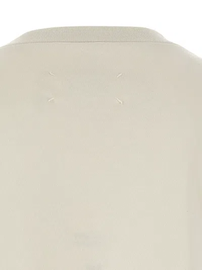 Maison Margiela Cream Cotton T-shirt With Embossed Logo In Beige