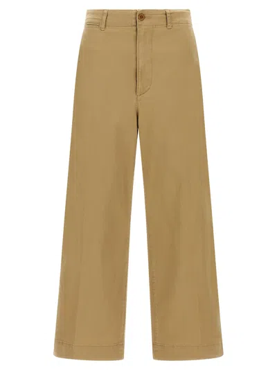 Polo Ralph Lauren Wide-leg Cropped Pants With Zip Closure In Brown