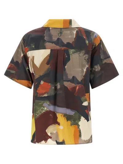Jw Anderson J. W. Anderson Wide V-neck Short Sleeve Shirt With Abstract Print In Multicolor