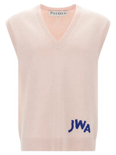 Jw Anderson Pink Sleeveless Vest With V Neck And Contrasting Logo Embroidery On The Front In Pink