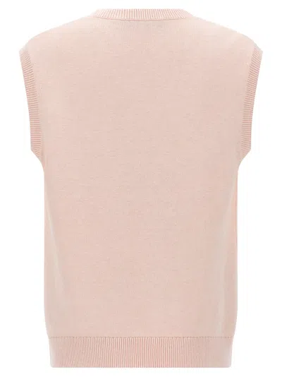 Jw Anderson Pink Sleeveless Vest With V Neck And Contrasting Logo Embroidery On The Front In Pink