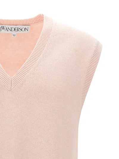 Jw Anderson Pink Sleeveless Vest With V Neck And Contrasting Logo Embroidery On The Front In Pink