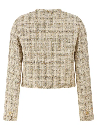 Versace Long Sleeves Tweed Blazer With Front Pockets In Multicolor