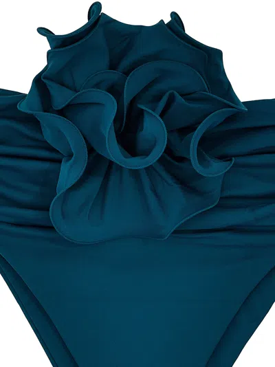Magda Butrym High Waist Ruffled Bikini Bottoms In Blue