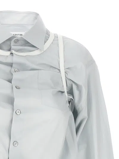 Maison Margiela Layered Shirt With Chest Pocket And Peplum Hem In Light Blue