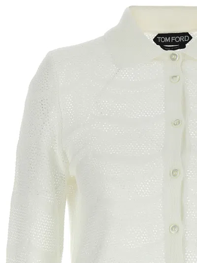 Tom Ford Openwork Silk-cotton Cardigan With Button Closure In White