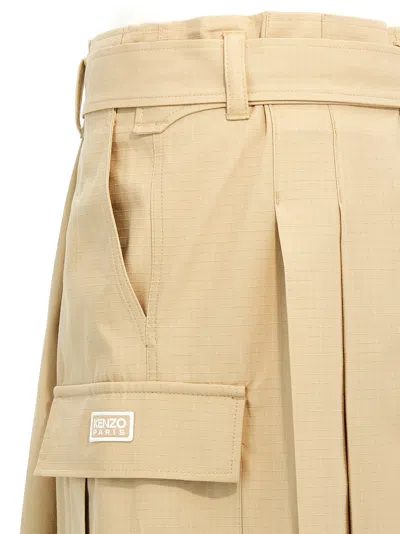 Kenzo Utility Skirt With Belted Waist And Cargo Pockets In Beige