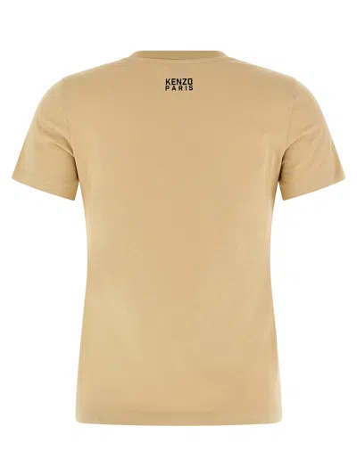 Kenzo 'happy Tiger' Graphic Print Crew Neck T-shirt In Beige