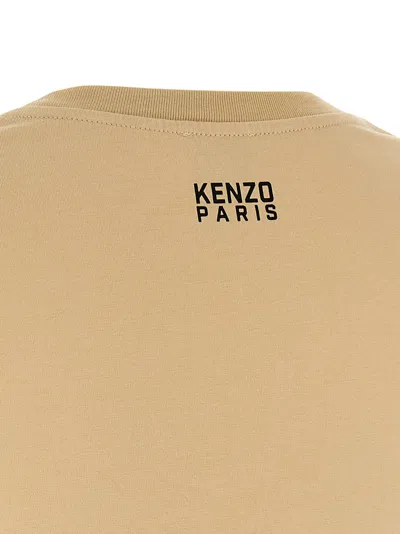 Kenzo 'happy Tiger' Graphic Print Crew Neck T-shirt In Beige